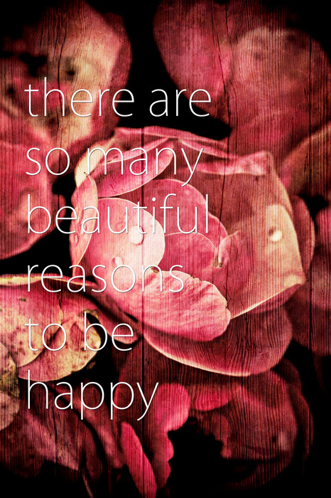 Roze bloemen met een citaat over geluk