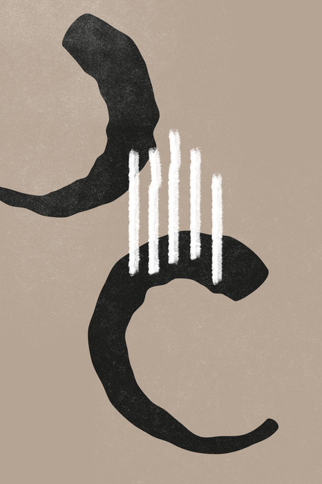 Contrasterende zwarte vormen met witte strepen