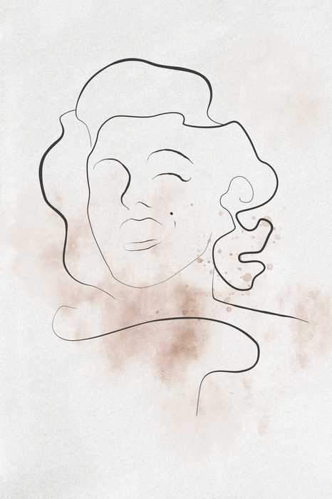 Eénlijnsportret van marilyn monroe met beige spatten