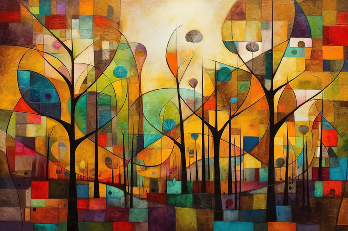 Abstract landschap van kleurrijke bomen