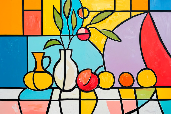 Stilleven met fruit en vazen