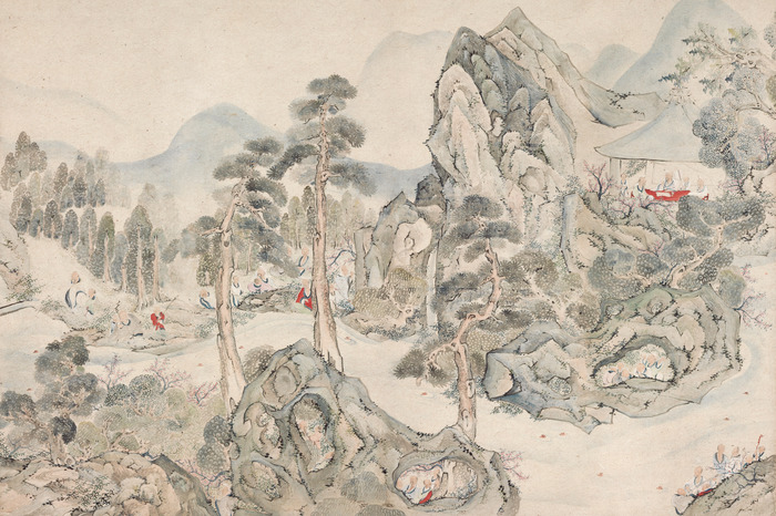 Japanse bergen en bossen in een sfeer van traditionele esthetiek