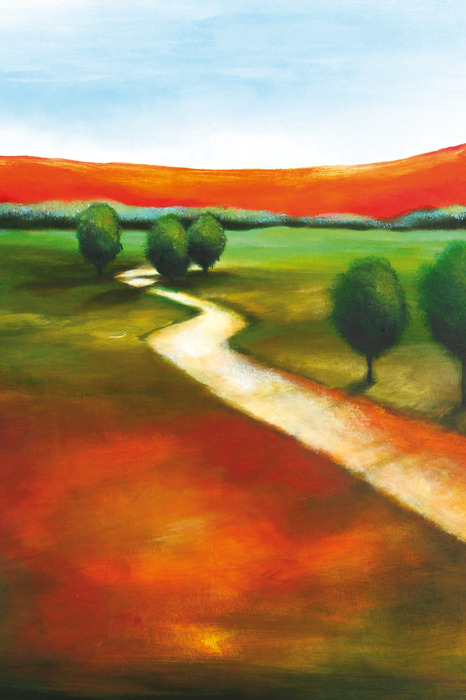 Een kronkelende weg door een pittoreske abstracte weide