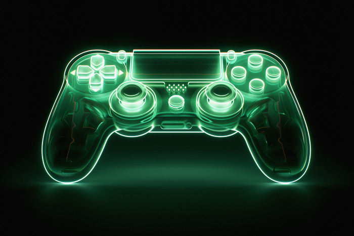Gamecontroller in groene gloed