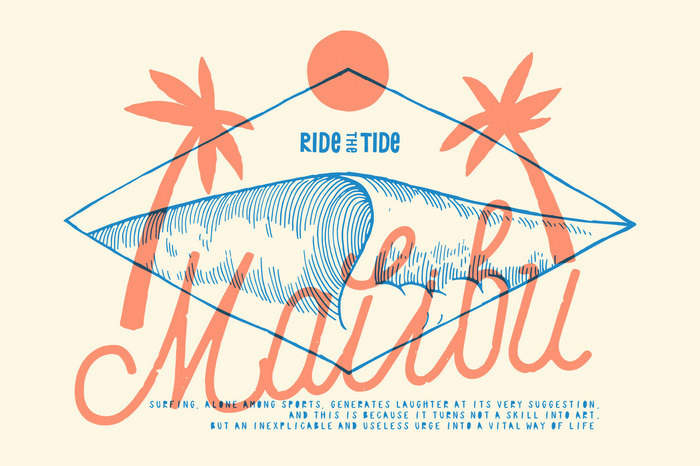 Retro surfafbeelding met een golf- en palmboommotief