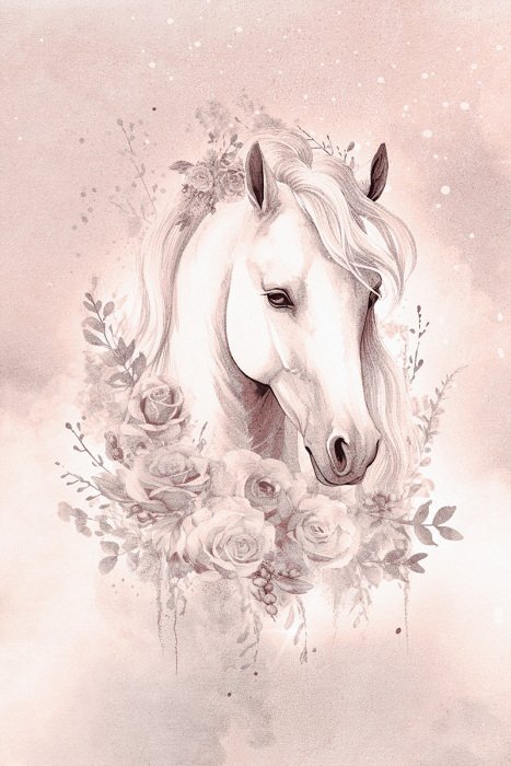 Kunstzinnig paardenhoofd met bloemendecoratie