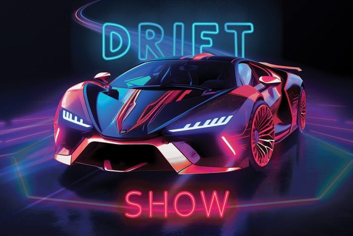 Een sportwagen met neonverlichting