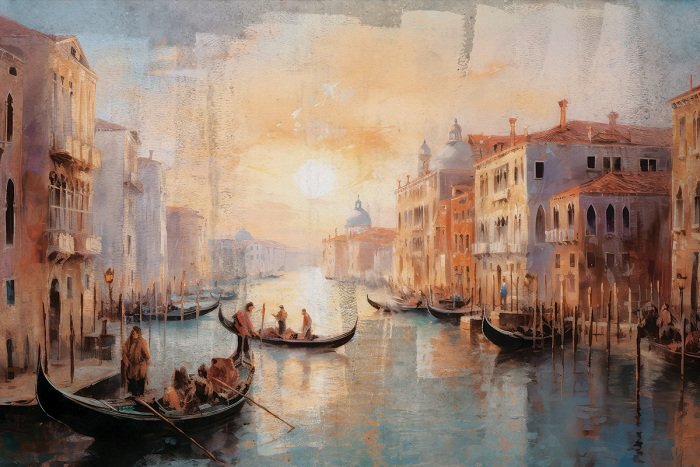 De pittoreske venetiaanse lagune met traditionele gondels