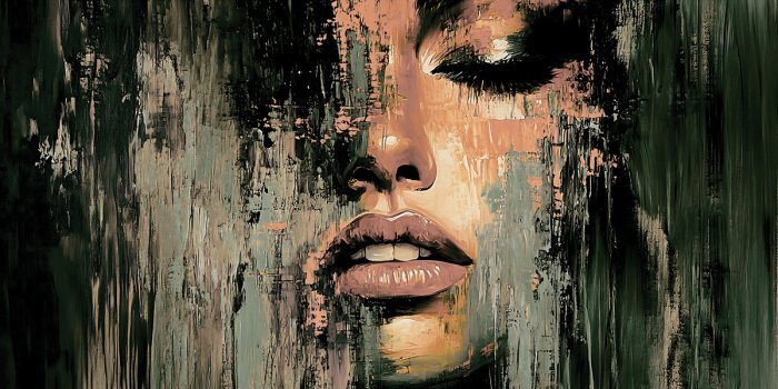 Artistieke muurschildering van een vrouwenportret in aquarel