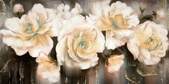 Witte rozenbloemen op een contrasterende donkere aquarelachtergrond