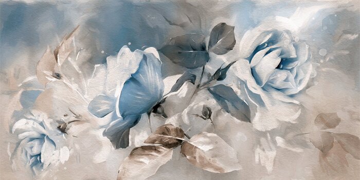 Aquarelblauwe rozenbloemen met subtiele kleuren