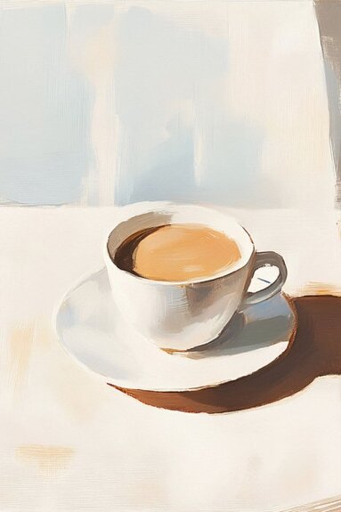 Kunstzinnige afbeelding van een kopje zwarte koffie