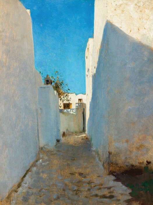 Een wandeling langs de straten aan de kust in het zomerlicht