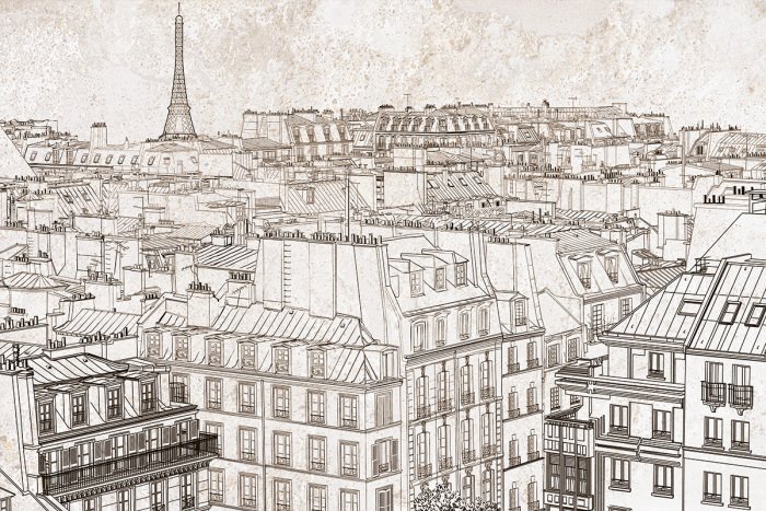 Monochrome tekening van het panorama van parijs