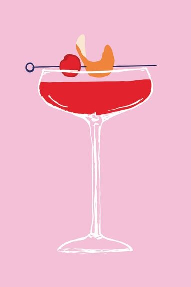 Een minimalistische illustratie van een cocktail in een glas.