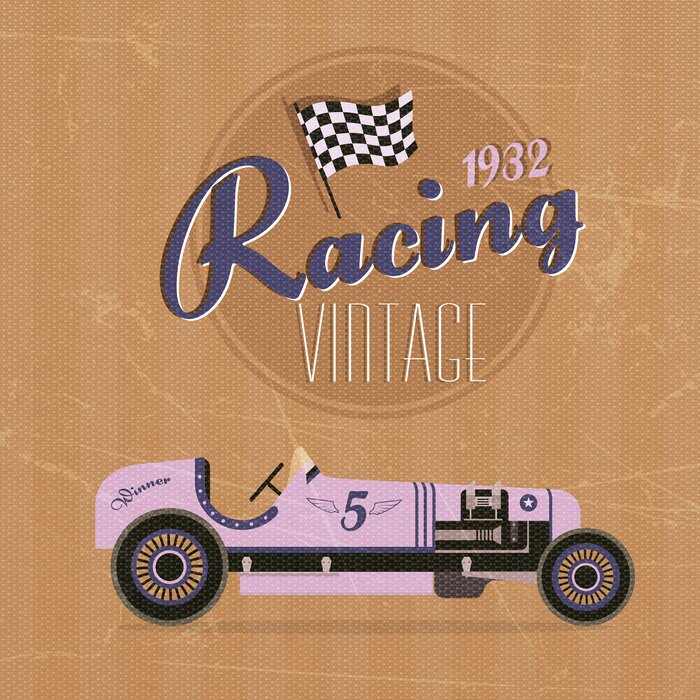 Retro racewagen met belettering