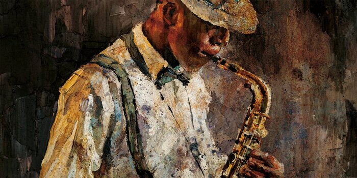 De sfeer van een geschilderde jazzavond