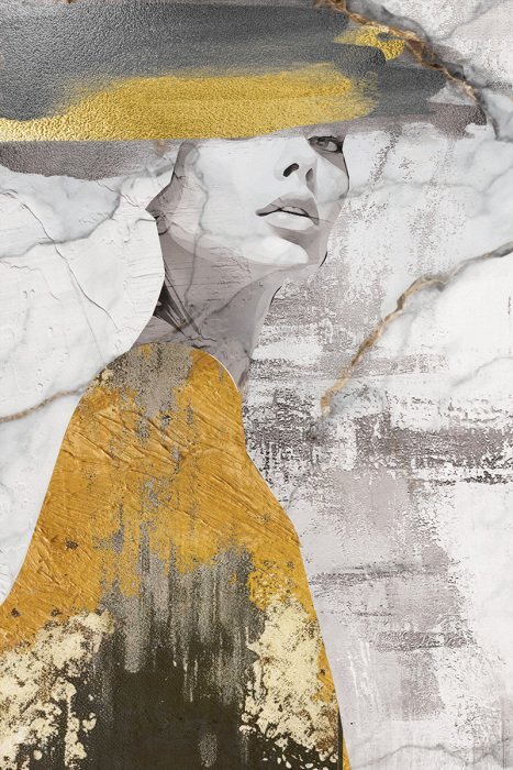 Glamourportret van een vrouw met marmer