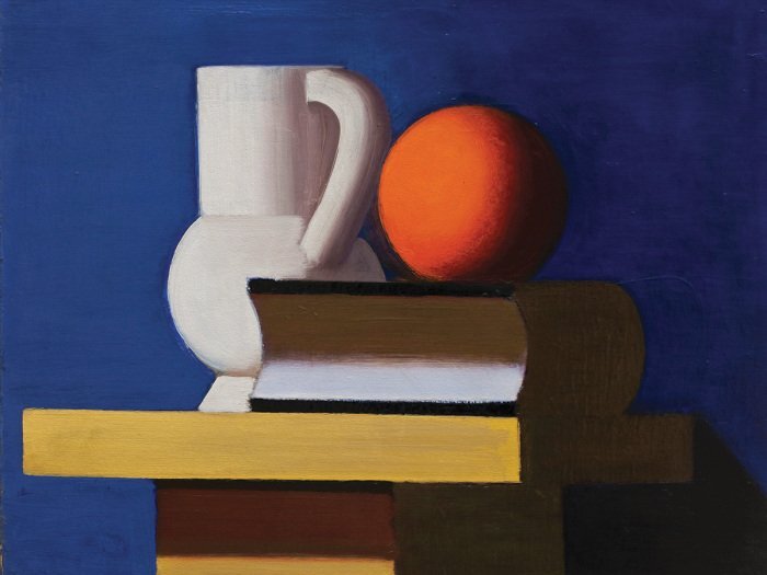 Stilleven met fruit op boeken