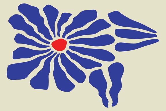 Abstracte bloem met blauwe en rode accenten