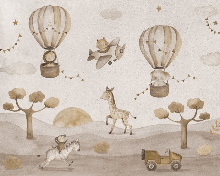 Een sprookjesachtig tafereel van ballondieren en herfstbomen