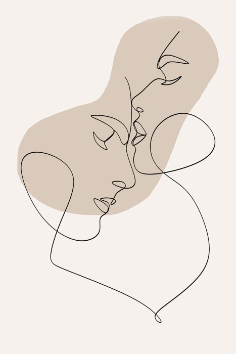 Minimalistische schets van een vrouwen- en mannengezicht