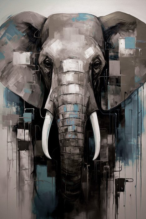 Een opvallend portret van een olifant in een abstracte vorm