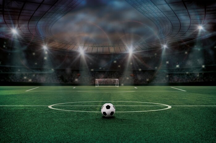 De bal op de middenlijn van het stadion