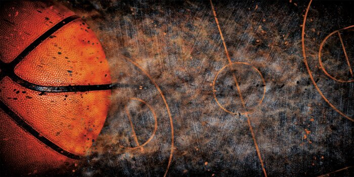 Een deel van de bal en de lijnen van het speelveld