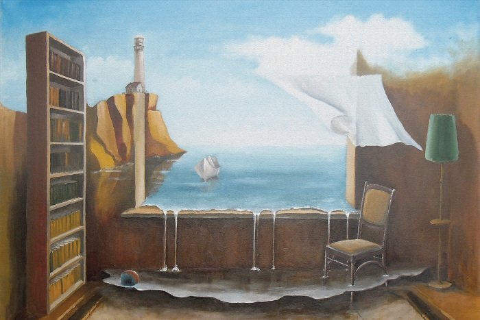 Open ruimte van de cliffside library boven het water