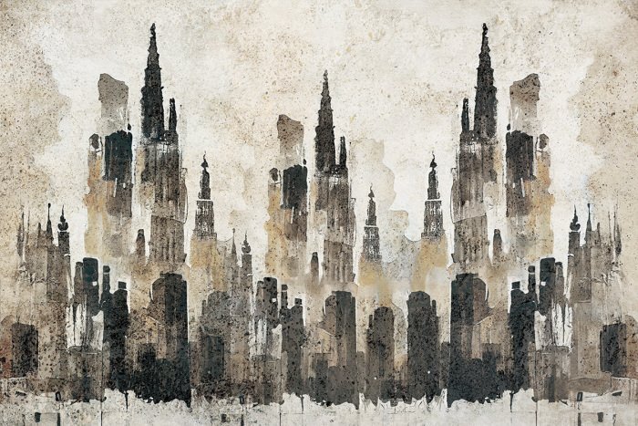 Een aquarellandschap van een bruisende stad