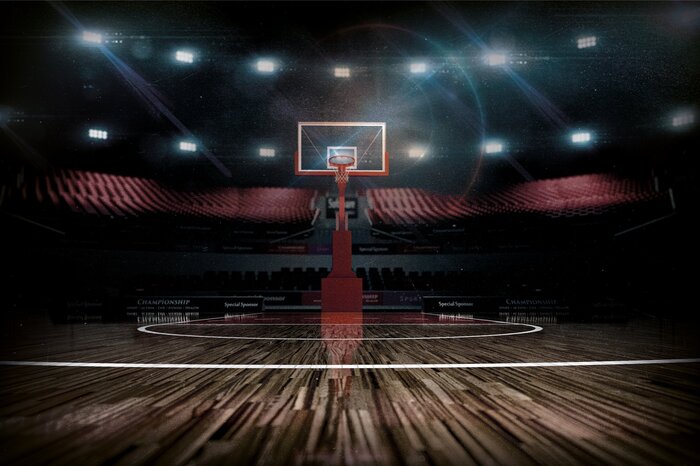 Een mand in het midden van de verlichte hal