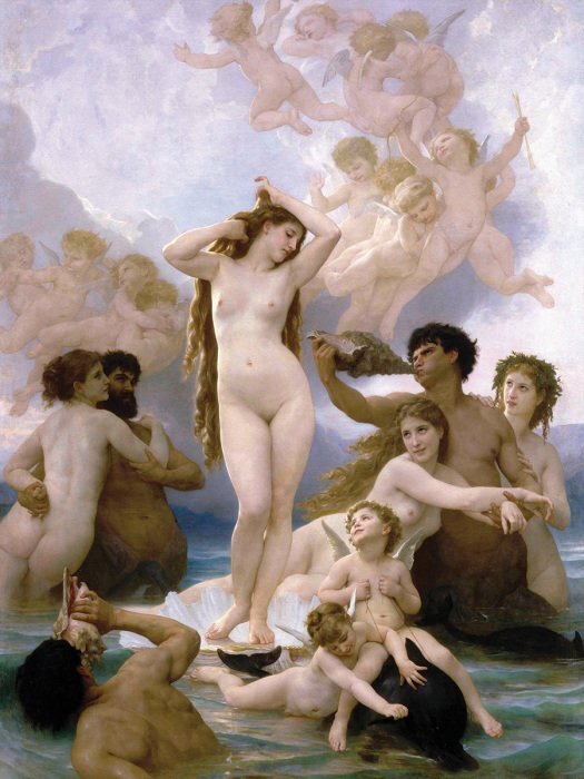 De godin van de schoonheid op een schelp in het water