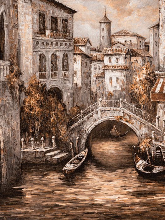 Een charmante italiaanse stad aan het water met gondels