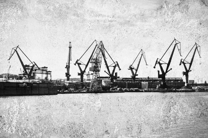 Uitzicht op de scheepswerf van gdansk vanaf de waterweg