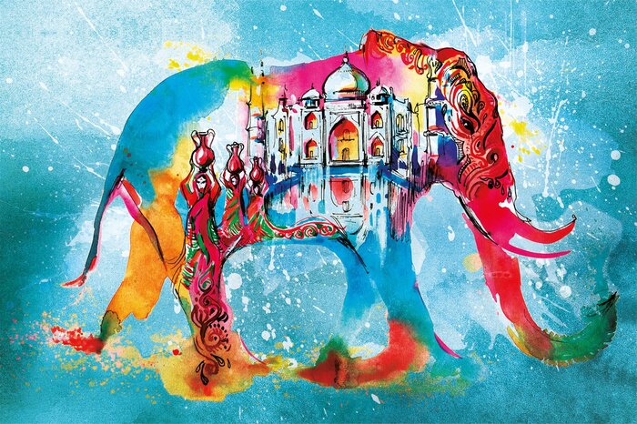 Oosterse kunst sprookjesachtige olifant met architectuur