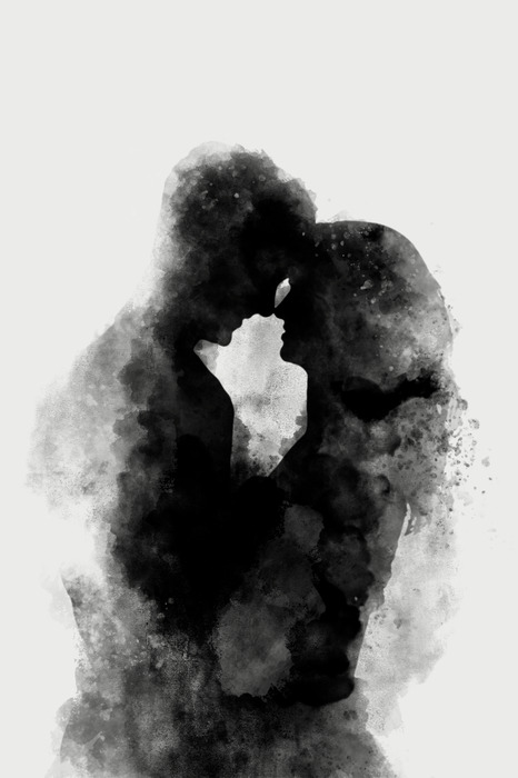 Sensuele silhouetten in de inkt van de mist