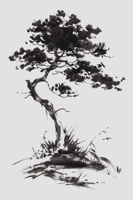 Aquarelboom op een grijze achtergrond