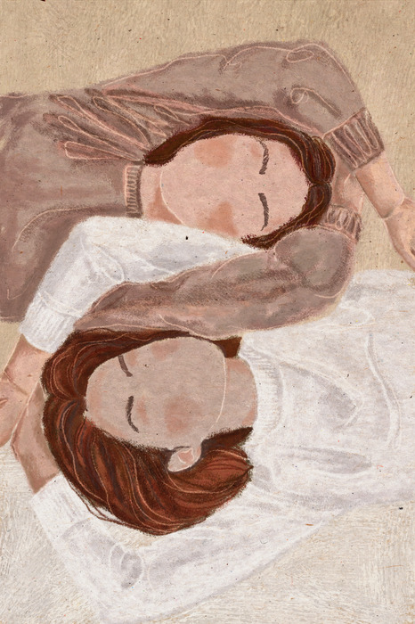 Illustratie van vriendschap tussen twee vrouwen in pasteltinten