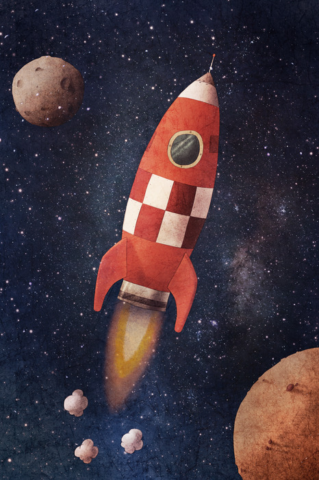 Een ruimteschip in de ruimte met planeten