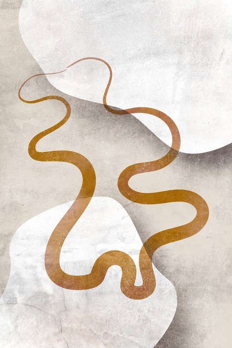 Een abstracte gouden lijn die zich over een lichte achtergrond slingert.