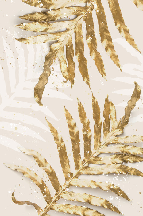 Illustratie van delicate varens in een gouden palet