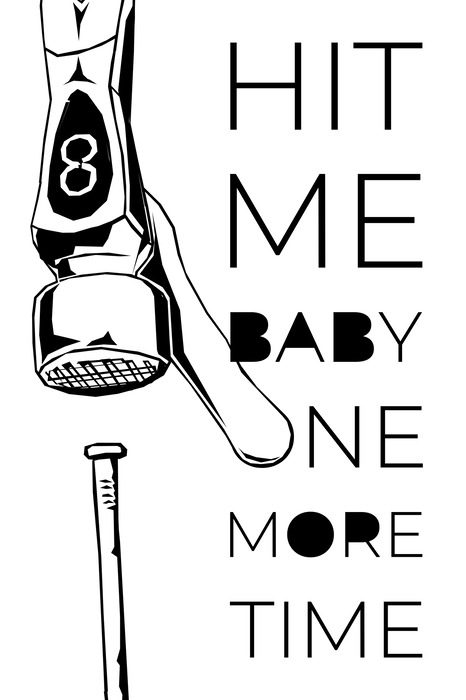 Zwarte letters met een hamer op een witte achtergrond