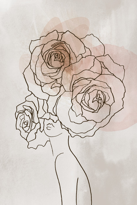 Tekening van een vrouwelijk silhouet met bloemen