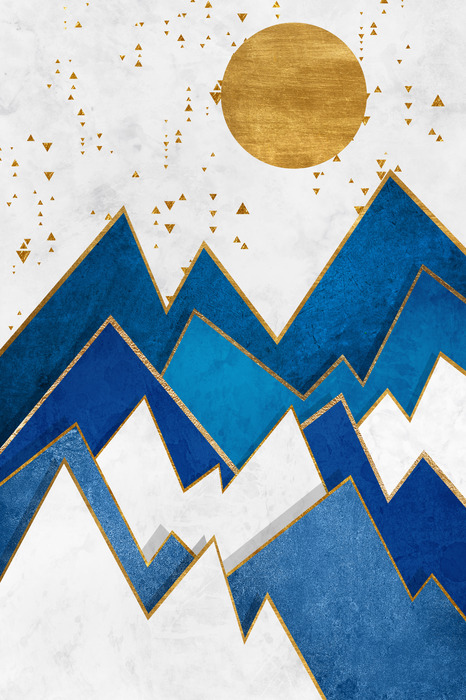 Geometrisch berglandschap in blauwtinten