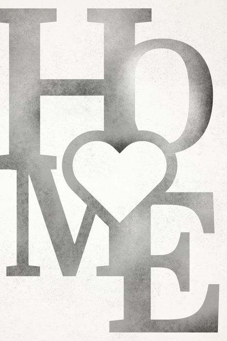 Typografie met het woord thuis en een hart