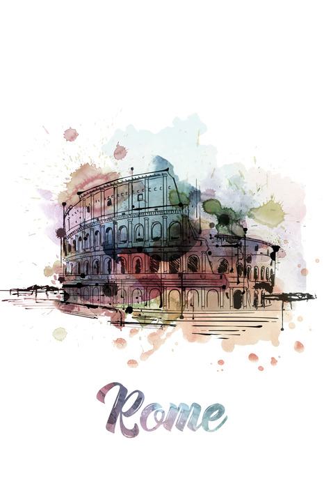 Het romeinse colosseum in aquarel