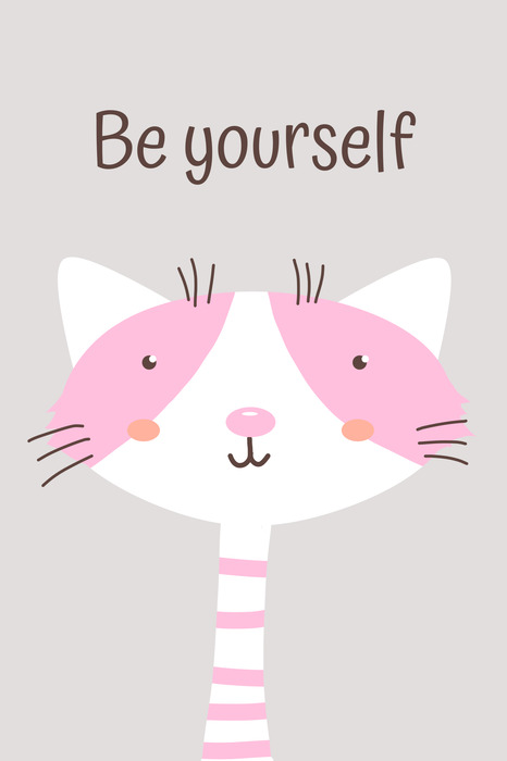 Een pastelkleurig katje met de slogan wees jezelf