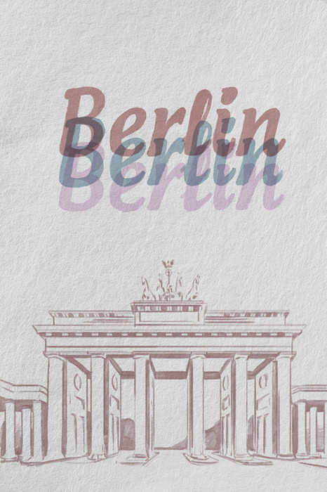 Schets van de brandenburger tor met het opschrift.