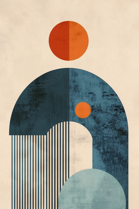 Een moderne compositie met een gestreepte halve cirkel